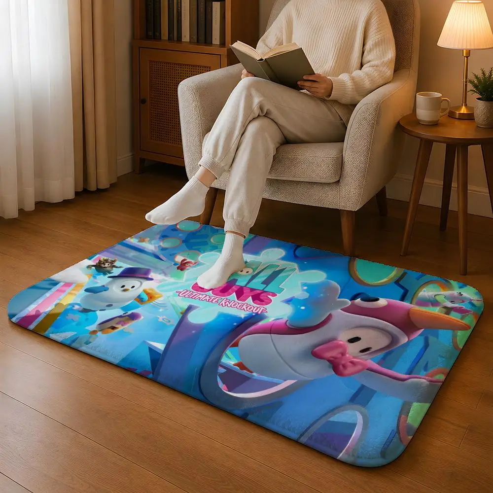 Game F-Fall Guys Floor Mat Machine Washable Soft Flannel Area Rug, Non-Slip Absorbent Floor Mat for Living Room Bedroom