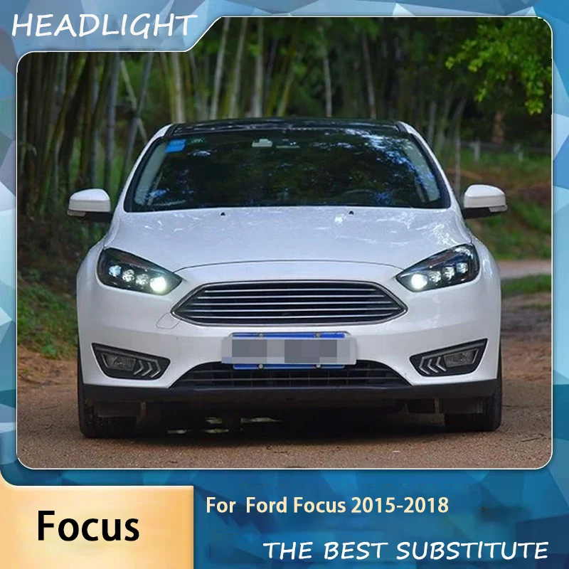 Фара для Ford Focus, светодиодная фара 2015-2018, фары Focus DRL, указатель поворота, дальний свет, линза проектора «ангельский глаз»