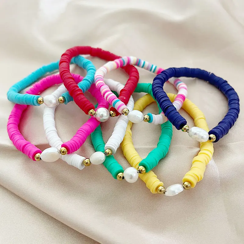 Women's Multicolor Bracelet Bohemian Handmade Clay Beads Jewelry Imitation Pearl Bracelets Girls Friend Gifts Wholesale