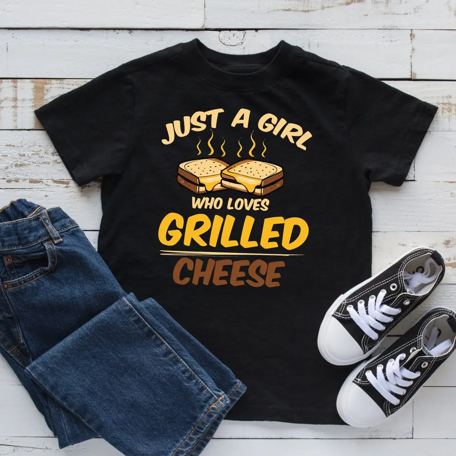 Girl Who Loves Grilled Cheese T Shirt Womens Kids Toddler Long Sleeve  vintage Washed fashion Breathable Stretched homme Casual