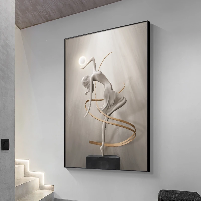 Glowing Interior Painting Modern Character Art Led Wall Hanging Lamp Photo For Living Room Bedroom Closet Bedside Decoration