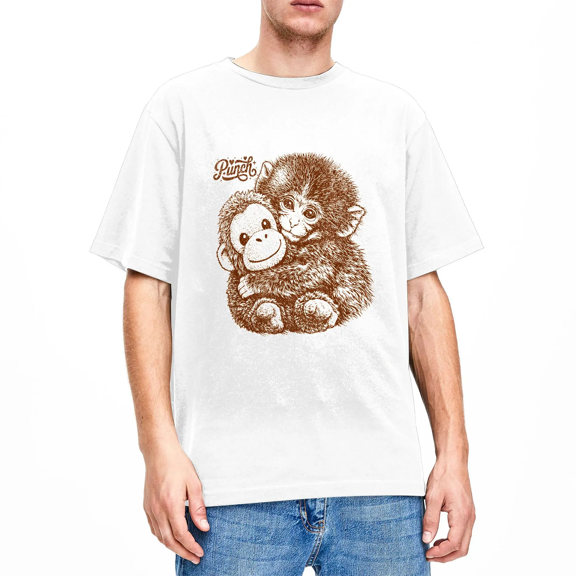 Leisure Hang in There Punch Monkey with Plush Orangutan T-Shirt Men  Cotton T Shirts Short Sleeve Tee Shirt Birthday Gift Tops