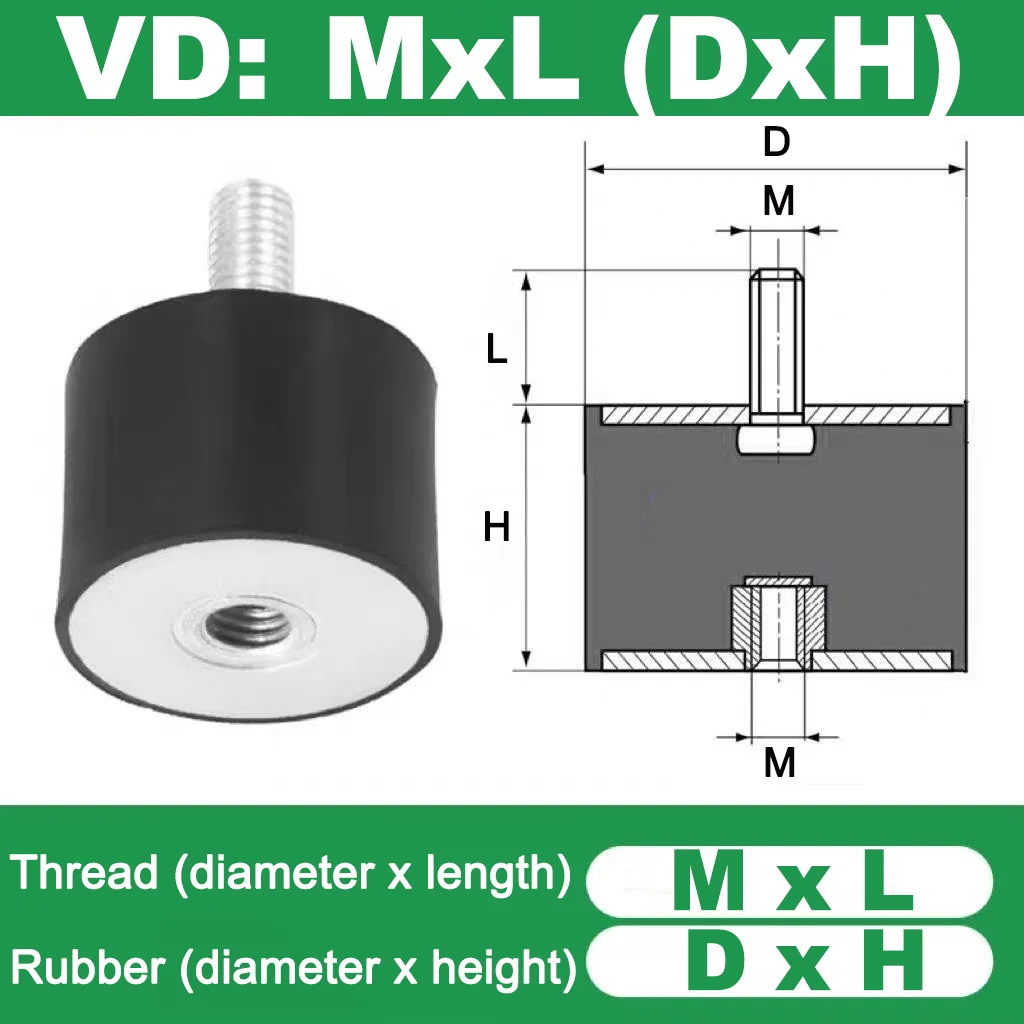 

1pcs Male Female Thread Rubber Shock Absorber Crash Pad M3 M4 M5 M6 M8 M10 M12 M16 VD-Type Damper Anti Vibration Isolation Mount