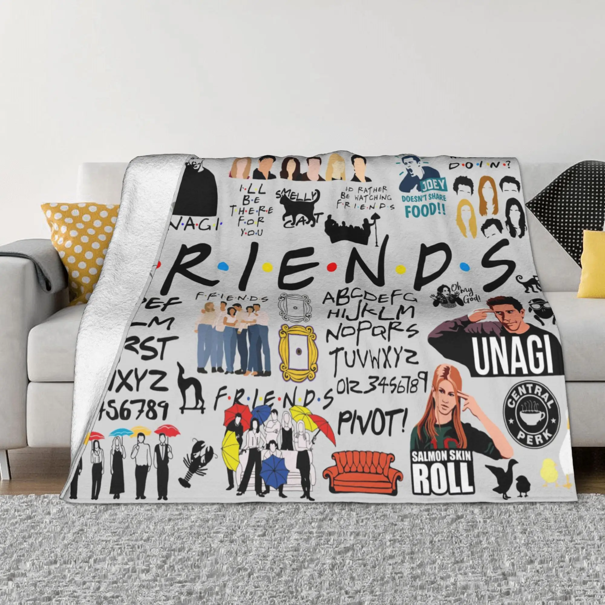 Friends American Knitted Blanket Cartoon Central Perk Fleece Throw Blanket Summer Air Conditioning Ultra-Soft Warm Bedspread