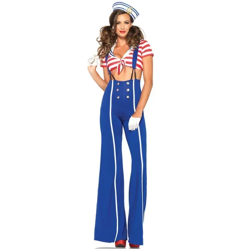 

Sexy Female Navy Halloween Carnival Party Cosplay Costume Blue Stripe Sailor Masquerade Fancy Dress
