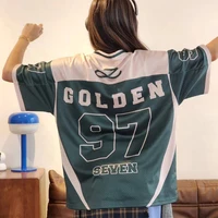 2026 New Women's Spring/Summer Y2K Fashion Casual Golden 97 Mesh Jersey Oversized Breathable Speed Drying Sports T-shirt 4