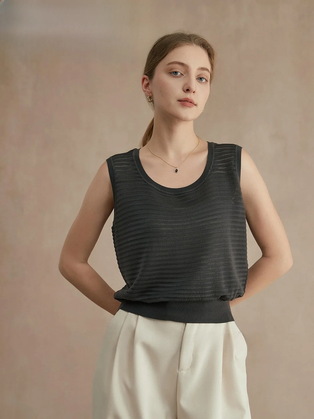 

Женский вязаный топ с рюшами Ele round Ne Svel из мягкой ткани Lenzing Rayon, весна-лето, новинка, дышащий