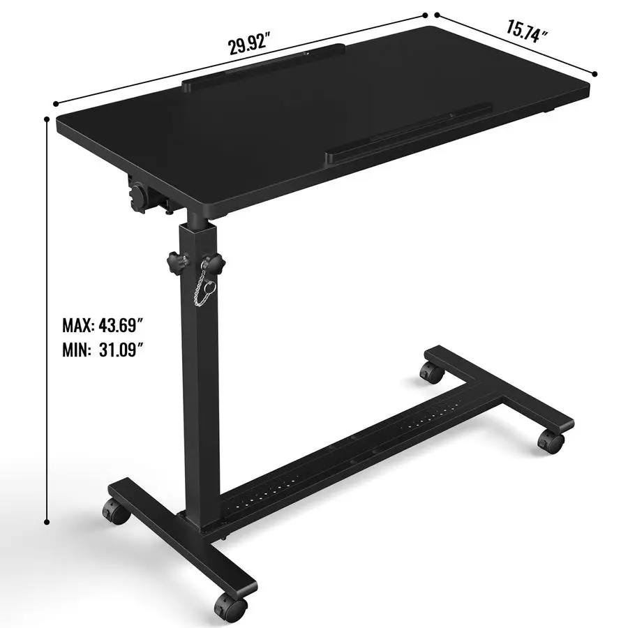 Overbed Bedside Table, Hospital Bed Table with Wheels, Portable Rolling Desk, Mobile Small Standing Desk, Rolling Laptop Stand,