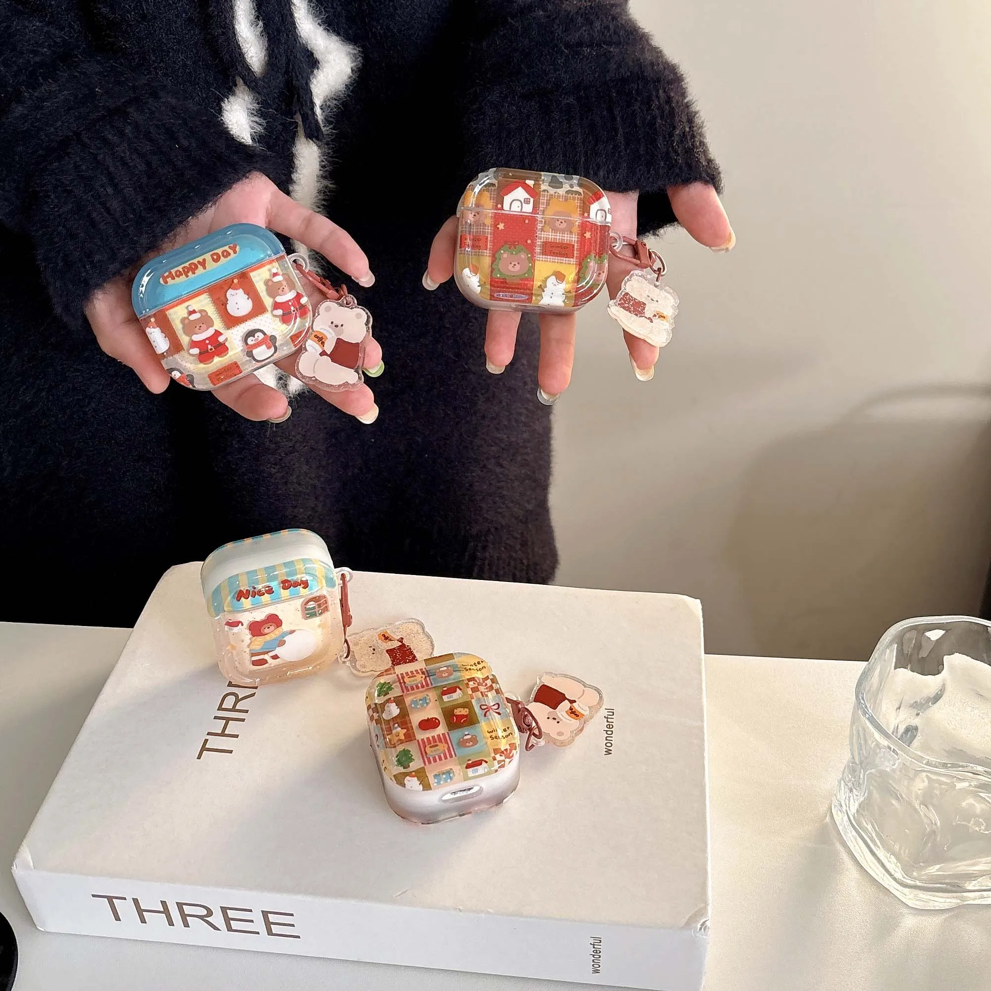 Cool imd bear merry Christmas happy cartoon wireless bluetooth charging box for apple airpods 4 3 pro 2 1 earphone case
