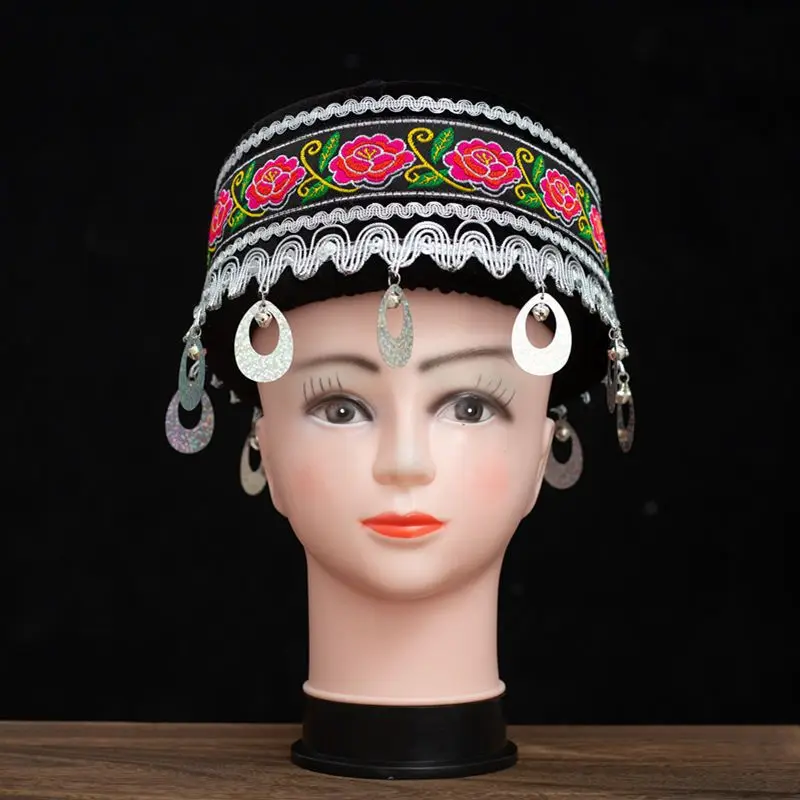 Chinese Miao Dai Nationality Tassel Cap Women Kids Traditional Festival Party Headdress Dance Accessories Performance Dance Wear