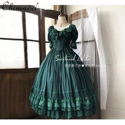 Retro Lolita CLA French Dress 2025 Autumn Dresses New Girly Style Women's High Waist Lace Stitching Elegant Princess Dress