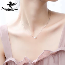 Trustdavis Luxury 925 Sterling Silver Fashion White 6 8 10mm Pearl Pendant 40cm Short Necklace For Women Wedding Jewelry DA189