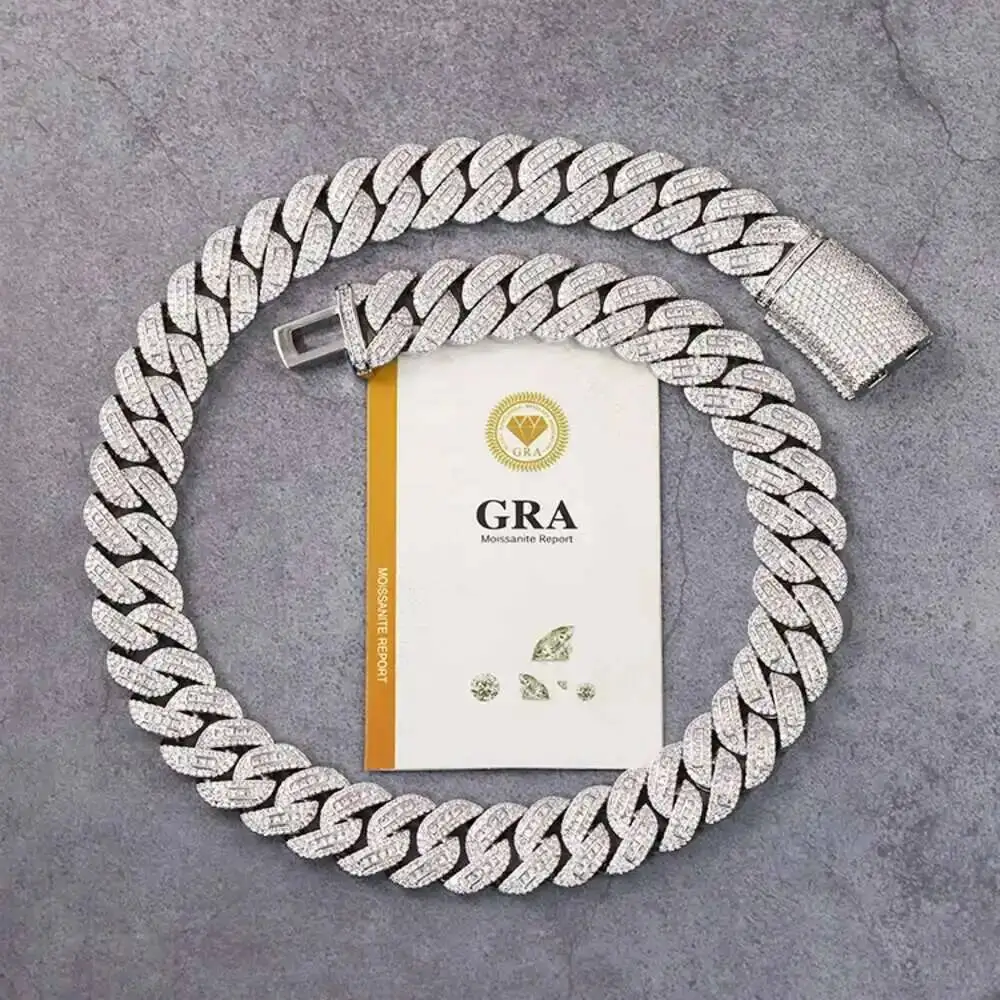 

Hip Hop 18mm Wide Princess Cut Diamond Vvs Moissanite Heavy Silver 18k Gold Plated Cuban Link Chain