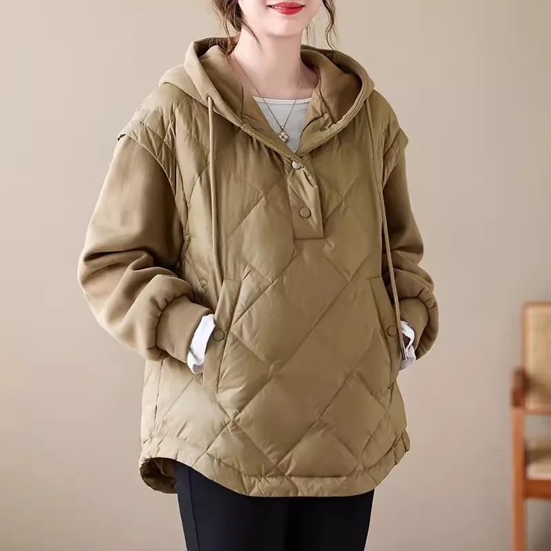 

Korean Style Patchwork Hoodies 2024 New Winter Casual Loose Hooded Women Parkas Thick Warm Quilted Coat Female Warm Jackets