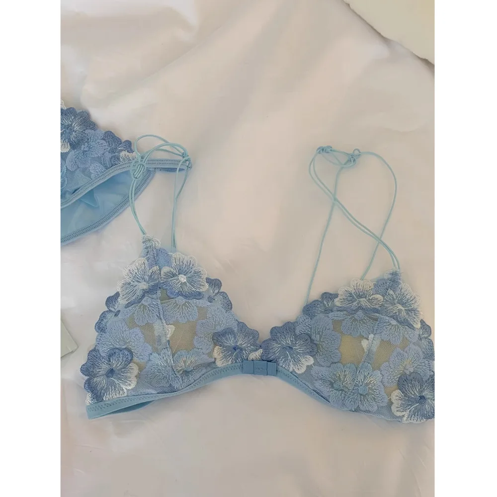 SP & CITY-Ensemble de soutien-gorge brodé de fleurs pour femmes, bretelles fines, dentelle, sous-vêtements sans couture, maille, évider, lingerie, français, romantique, sexy