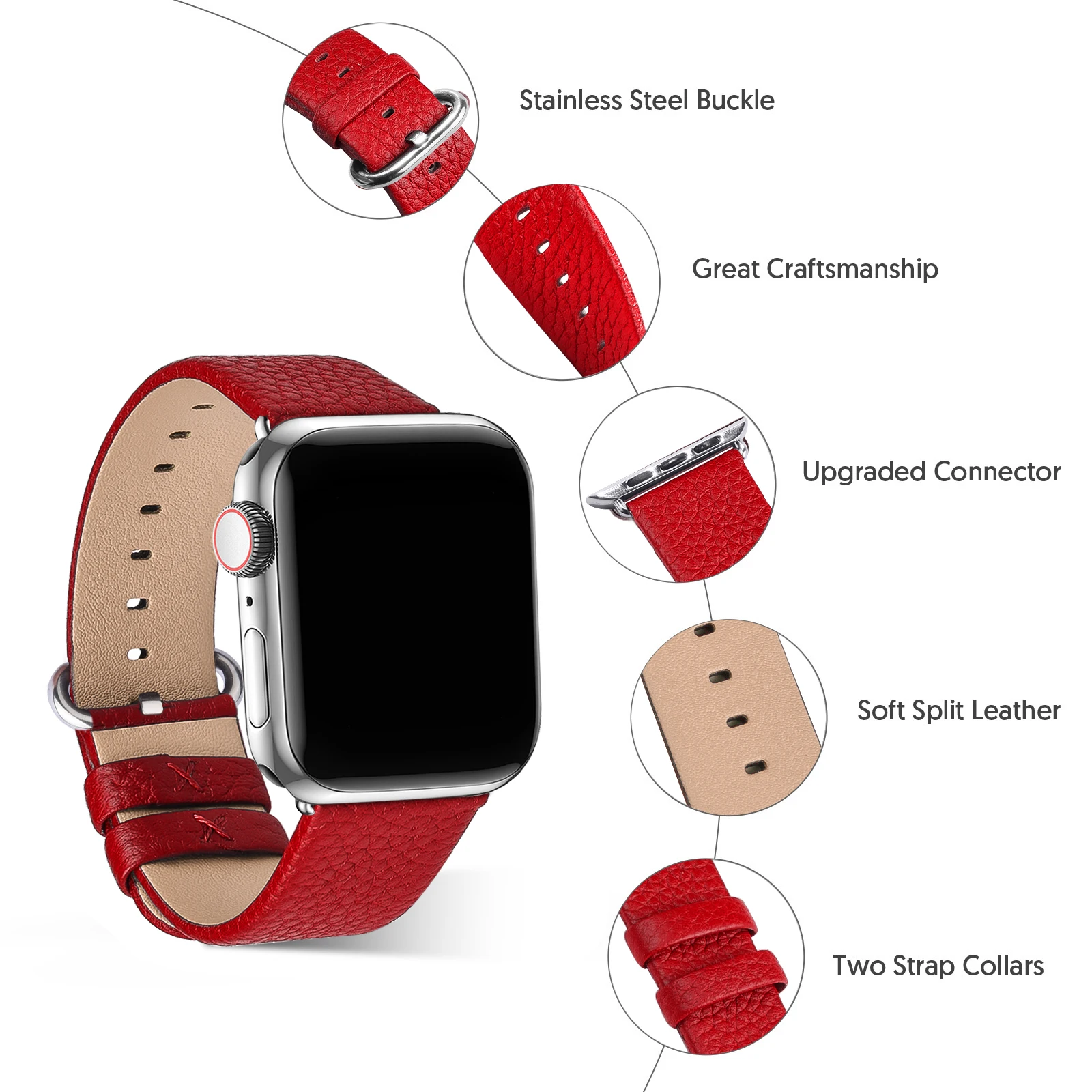 Fullmosa Litchi Leather for Apple Watch Band 38/40/41/42/44/45/49mm cowhide Strap for Apple Watch Ultra 2 Series 9 8 7 6 5 SE 2