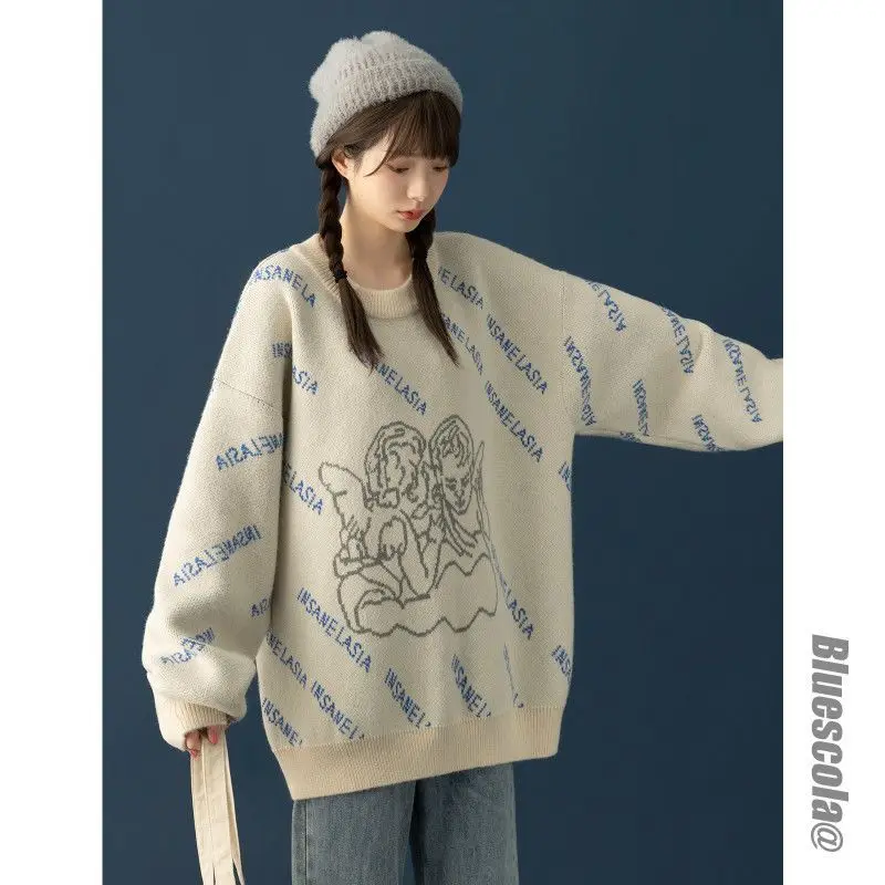

Thickened Large Size Sweater Women New Style Internet Celebrity Letter Lazy Style Long-sleeved Knitted Top