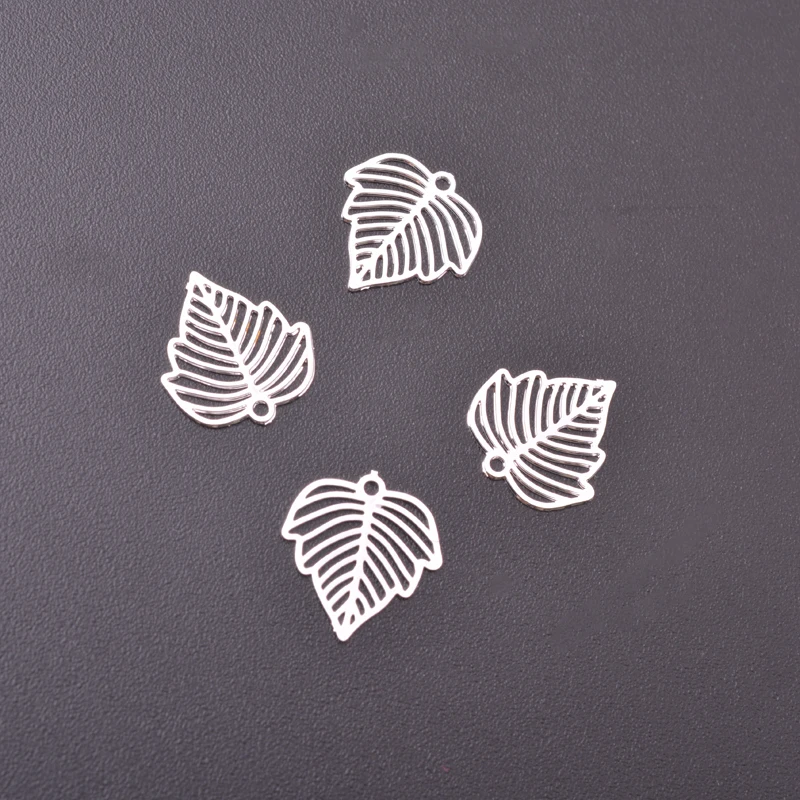 100 Stück AC11811 10*11mm Messing-Blätter Kleine Anhänger Silberfarben Blatt Mini-Anhänger DIY Schmuckdekoration – Detail 6