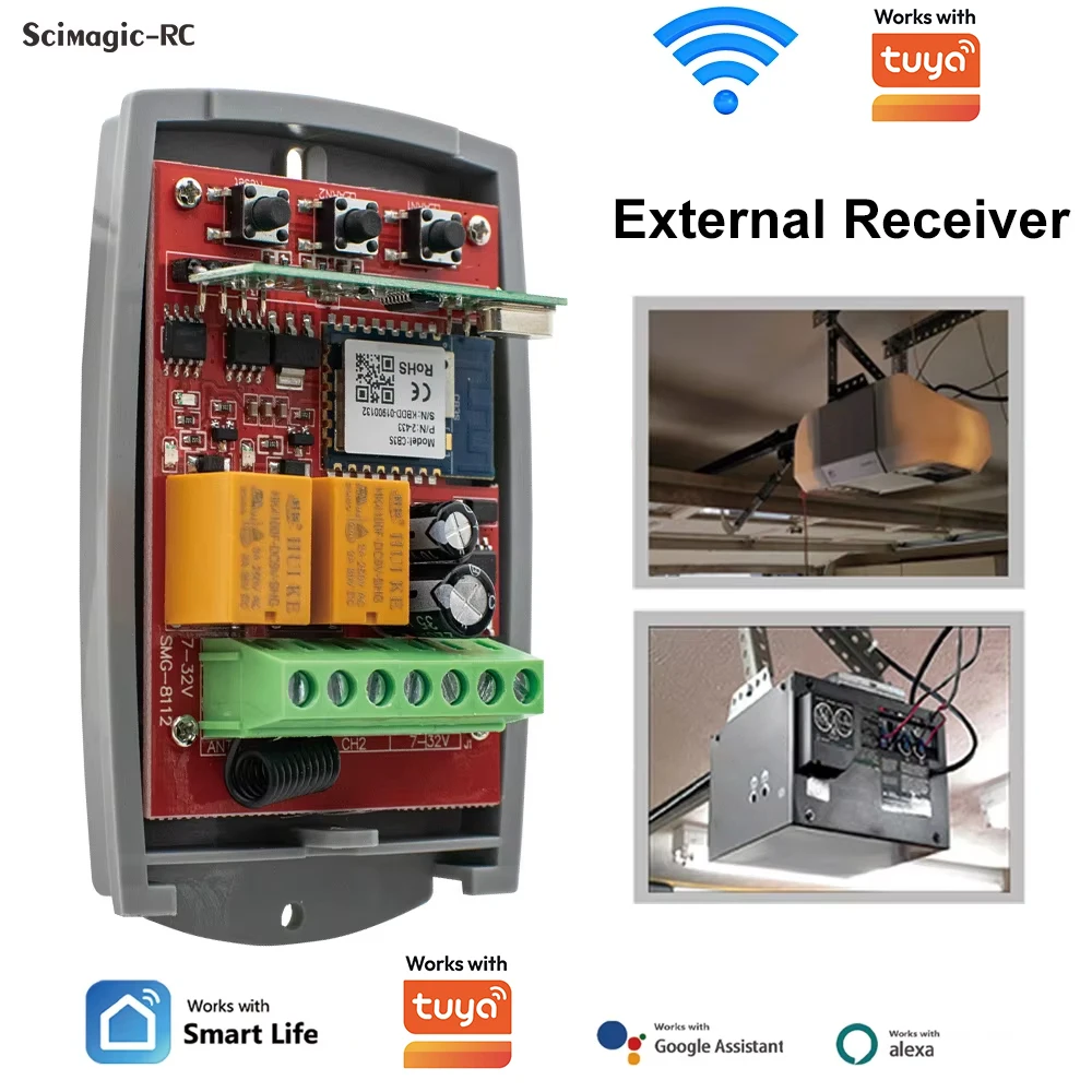 WIFI Garage Gate Door External Receiver 2 Channel 433 Door Module Multi Brand Fixed Rolling Code Motor Switch Works with Tuya