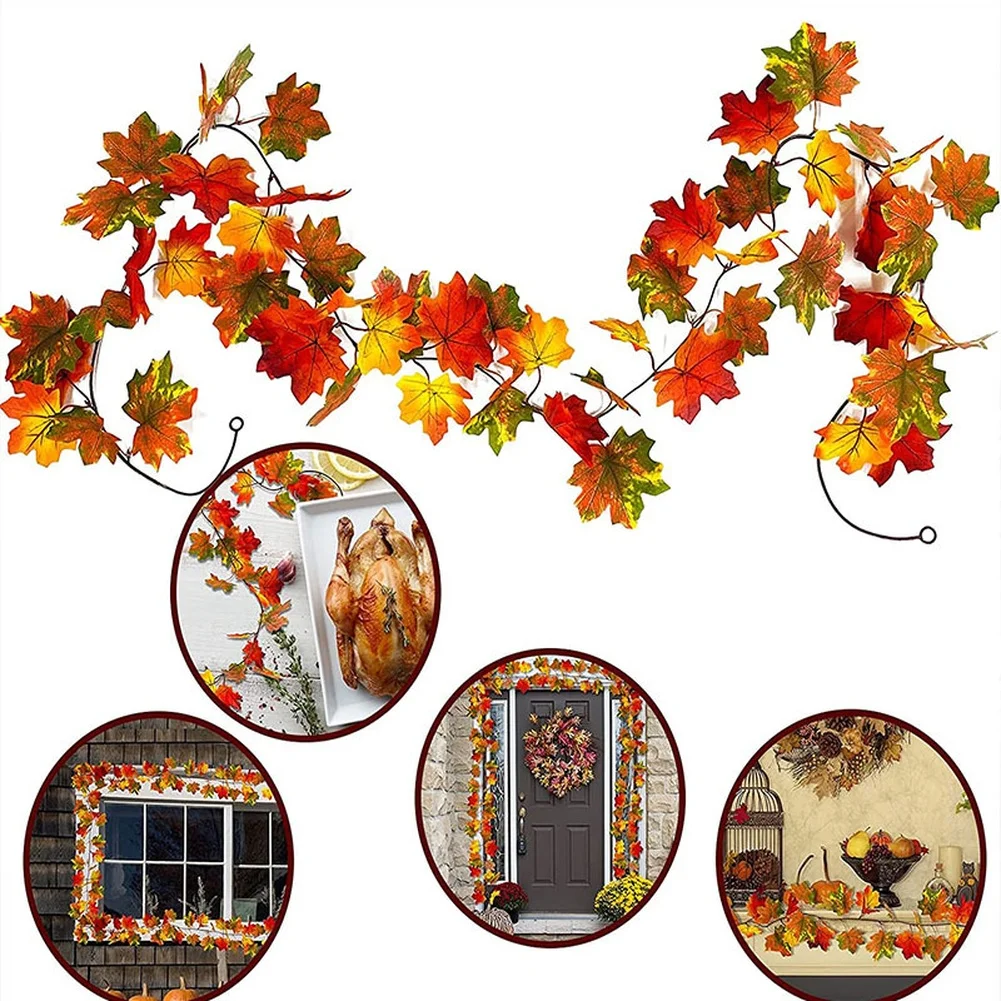 Realistic Autumn Maple Leaf Garland 175cm 2pcs Fake Vine For Christmas Party Decoration Indoor Outdoor Wall Door Frame Decor