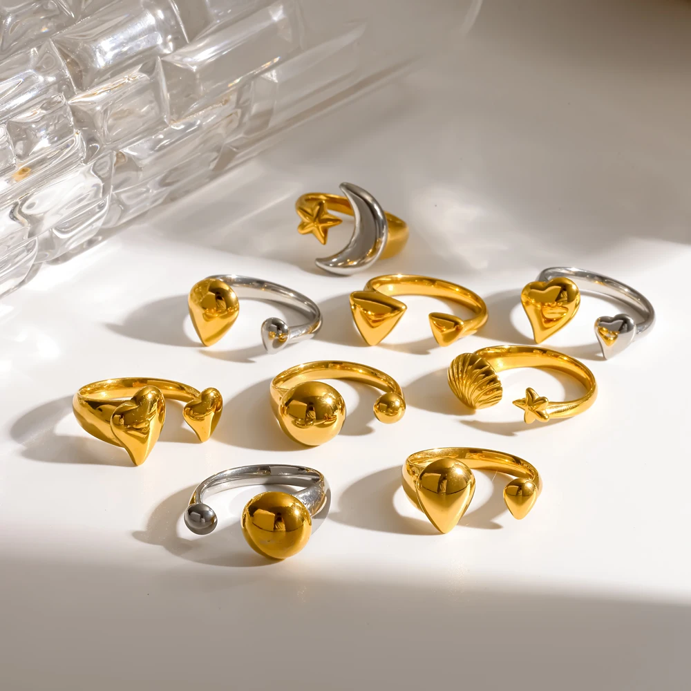 Minimalistischer Offener Verstellbarer Ring für Frauen 18K Vergoldeter Edelstahl Wasserdichter Urlaubsschmuck Geschenk – Detail 1