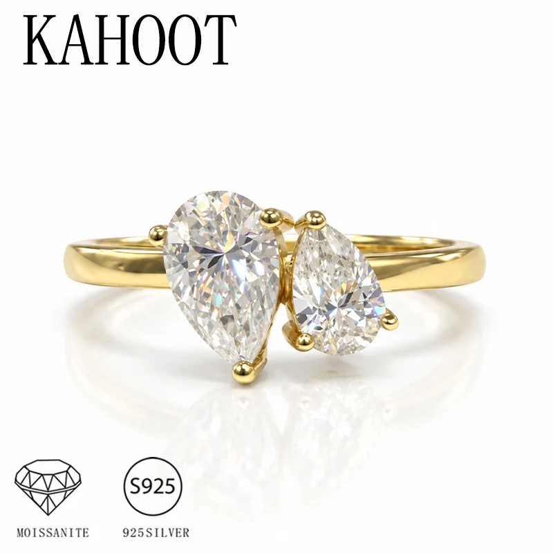 Ein 1,5-Karat-Tropfenförmiger Doppel-Moissanit-Ring aus 925er Silber, Unisex.