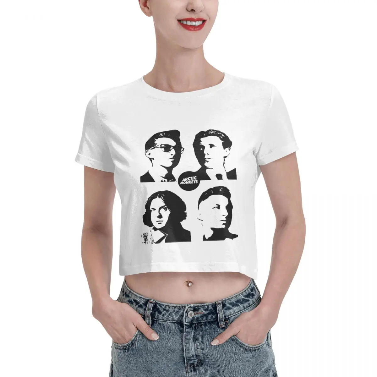 Arctic Monkeys Inspired Tshirt Cartoon Graphic Tees Female Crop Top,Leak navel T-shirt