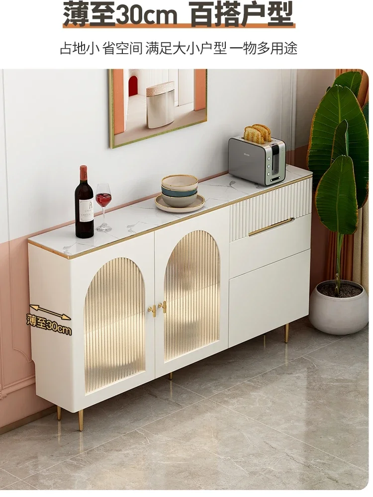 Light luxury small family floor to floor dining cabinet, folding table, integrated rock board, white wine cabinet