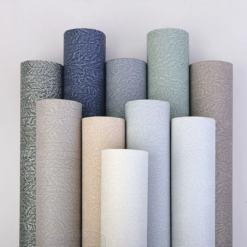 Solid Color Woven Linen Texture Wallpaper Non Self Adhesive 3D Embossed Plain Wall Paper for Bedroom Living Room Hotel Office