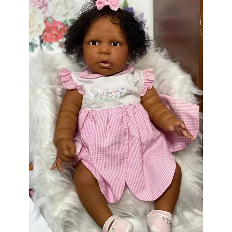 60CM Dark Skin Magrot Reborn Dolls Lifelike Soft Touch Cuddly Baby Multiple Layers Painting 3D Skin Visible Veins