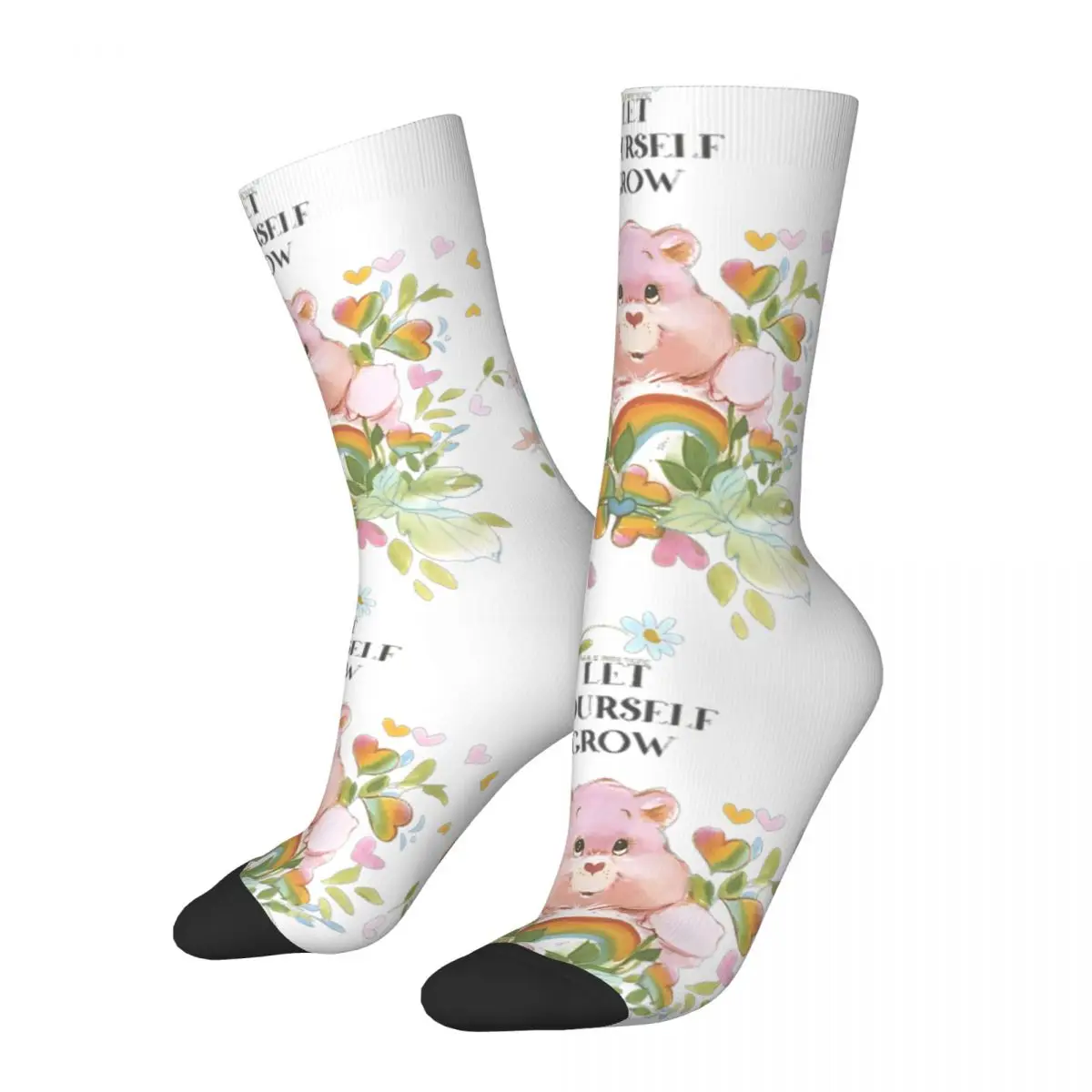 

Colorful Care Bears Cheer Bear Vintage Floral Let Yourself Grow Basketball Socks Polyester Middle Tube Socks for Unisex Non-slip