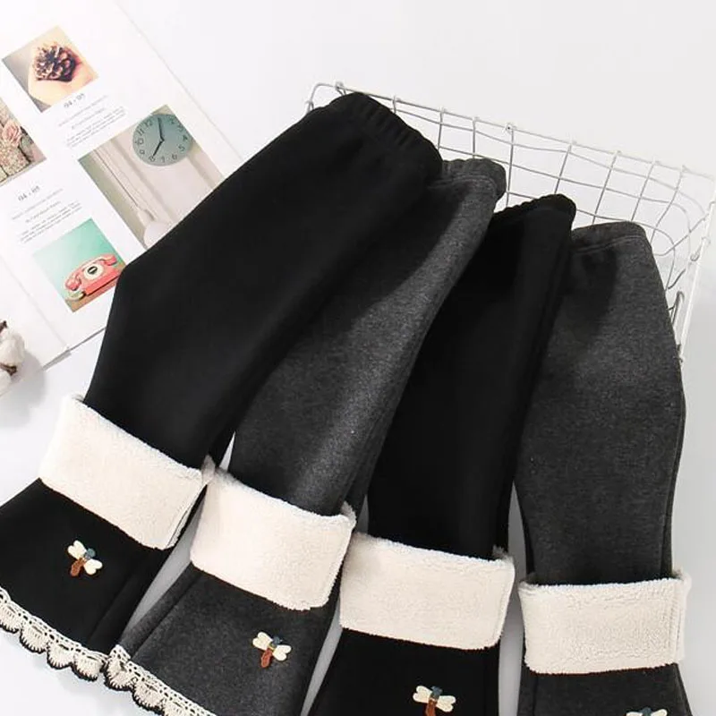 2025 بنطال بناتي خريف شتاء دافئ سميك جرس قيعان مرونة الخصر السراويل الطويلة ملابس مريحة للأطفال 4-8 سنوات #6