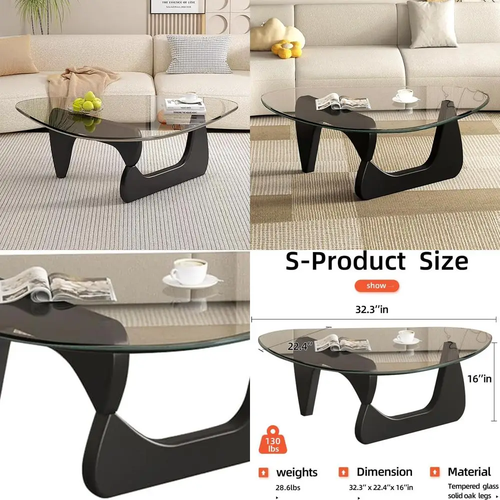 

Compact Mid-Century Modern Glass Coffee Table for Multiple Spaces: Ideal for Small Living Rooms, Bedrooms, and Offices in Black/