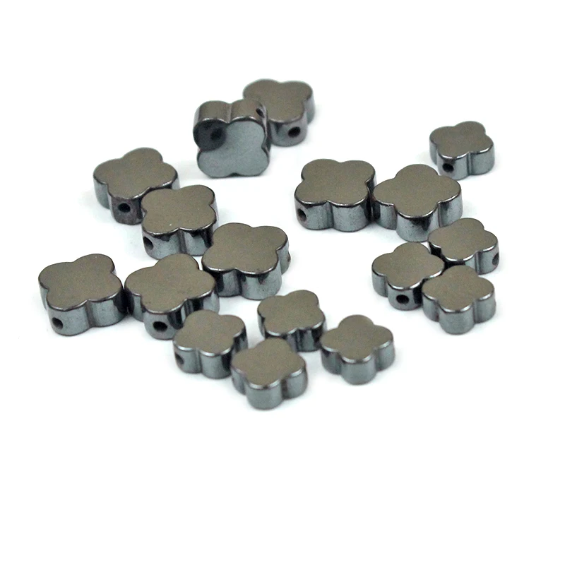 Cabujón plano de piedra de hematita negra de trébol, 4mm, 6mm, 8mm, 12mm, accesorios para hacer joyas, pendientes, pulsera, collar