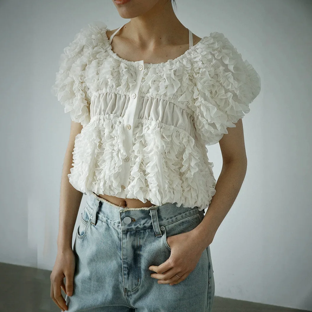 

Gagarich 2026 Japanese Spring Summer Instagram Blogger Retro Fashion Look Thin Cover Belly Casual Shirt Top