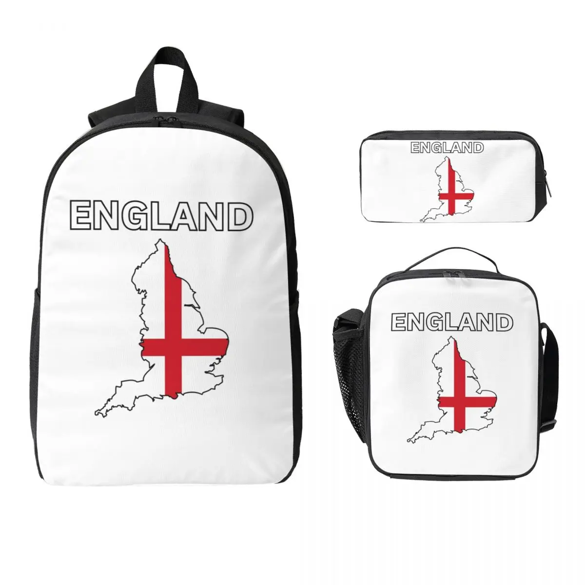 

England Flag Map Design Backpack Boys Girls BookBag School Bag Laptop Shoulder Bags 3ps Insulated Lunch Bag Pencil Case