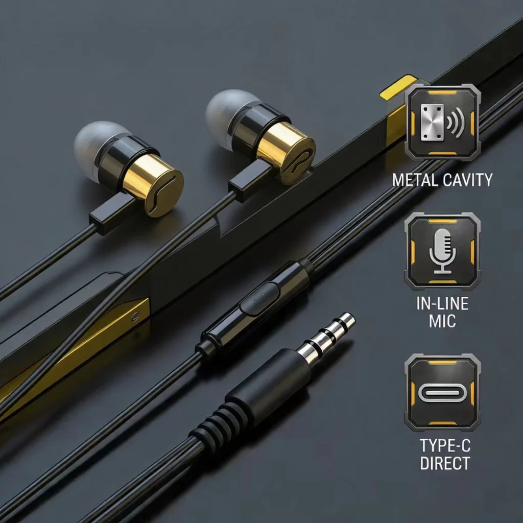Premium In-Ear Wired Earbuds Clear Sound 3.5mm & Type-C Plug with Mic for Smartphones Tablets Laptops view 3