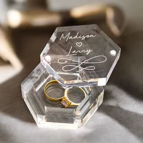 Personalized Wedding Gift Acrylic Ring Box Transparent Jewelry Storage Box Creative Hexagon Ring Holder Engagement Proposal Idea