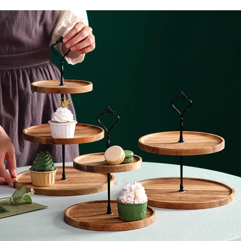 Wooden Cake Set Dessert Pastry Display Stand Glass Cover Party Holiday Decoration Tall Tray Home