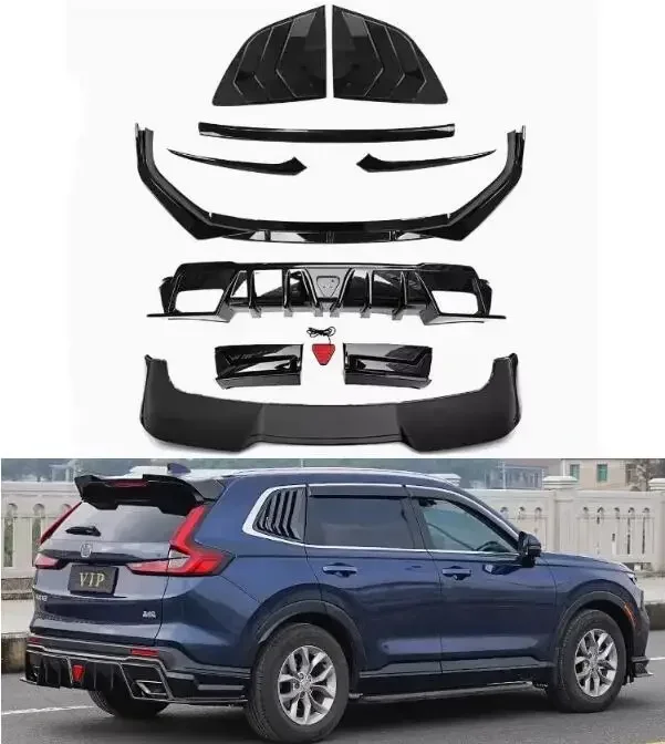 

New！ For Honda CRV 2023 2024 ABS CF Black Knight Bumper Front Lip Grille Trim Rear Trunk Diffuser Spoiler Side Louver Window Cov