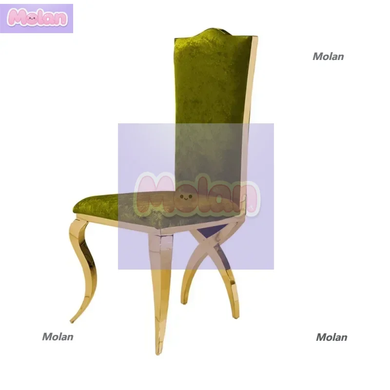

Light luxury stainless steel flannel dining chair European hotel restaurant chair Post-modern home high backrest creative leathe