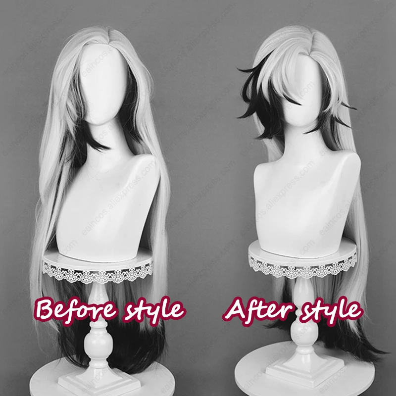 HSR Boothill Cosplay Wig 92cm Long Silver White Mixed Black Wigs Heat Resistant Synthetic Hair