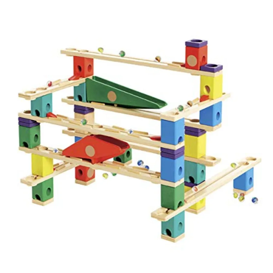 

STEM educational wooden marble run for kids, beech wood, natural wood color, 134-piece vertigo construction set with instructio