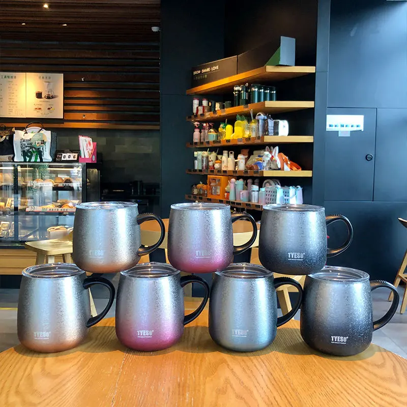 

TYESO 473ml Stainless Steel Thermos Coffee Cup Big Belly Cup with Handle Transparent PP Lid Office Water Cup Mug Couple Gift