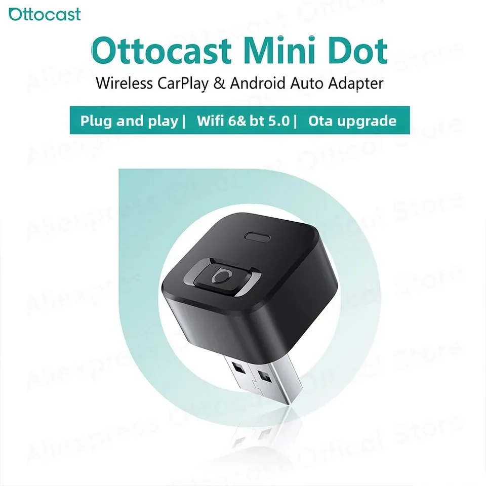 오토캐스트 미니 도트 큐브 무선 카플레이 안드로이드 오토 어댑터 2 in 1 USB AI 자동차 액세서리 (도요타, 폭스바겐, 벤츠, 쉐보레, 현대용)