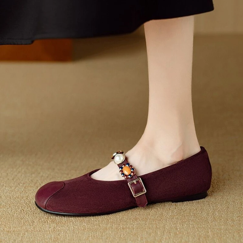 New 2026 Low Cut Mary Jane Pumps with Single Buckle and Round Toe Vintage Style Women Elegant Footwear Casual Comfortable