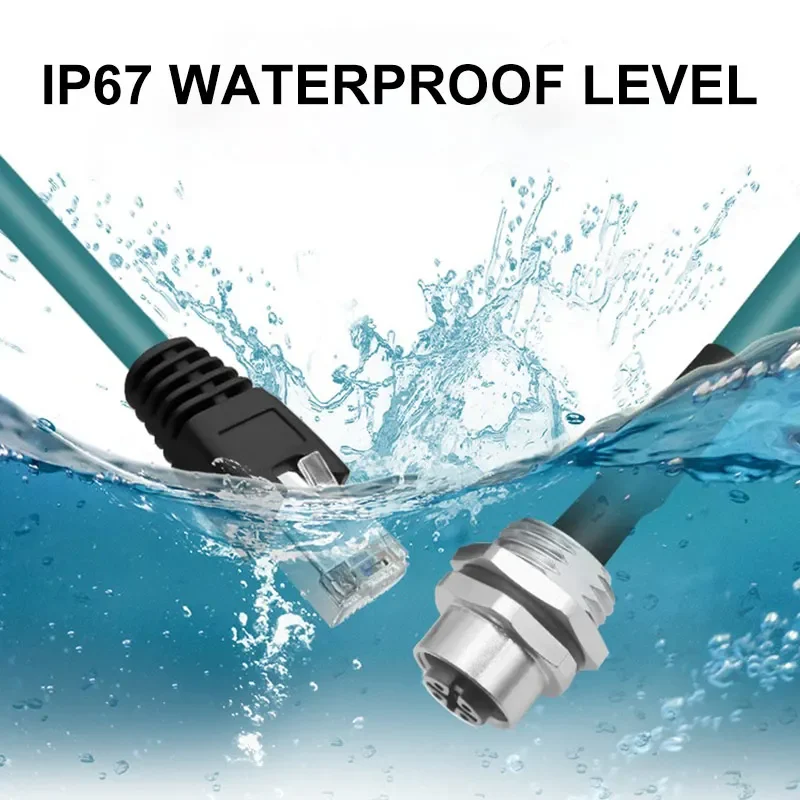 IP67 M12 8 Pin X/A Coding to RJ45 Network Cable Connector Shielded Waterproof Industrial Panel Aviation Socket to rj45 Head Line