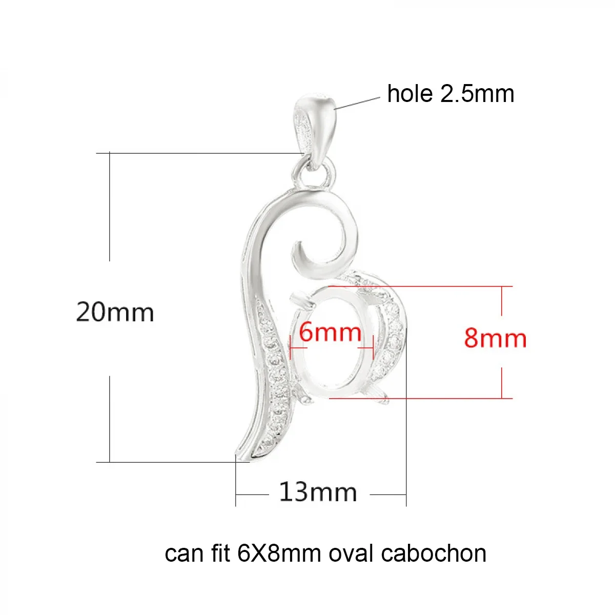 6x8mm 925 Sterling Silver Pendant Empty Bracke DIY Inlaid Turquoise Beeswax Amber Ladies Necklace Jewelry Making Accessory