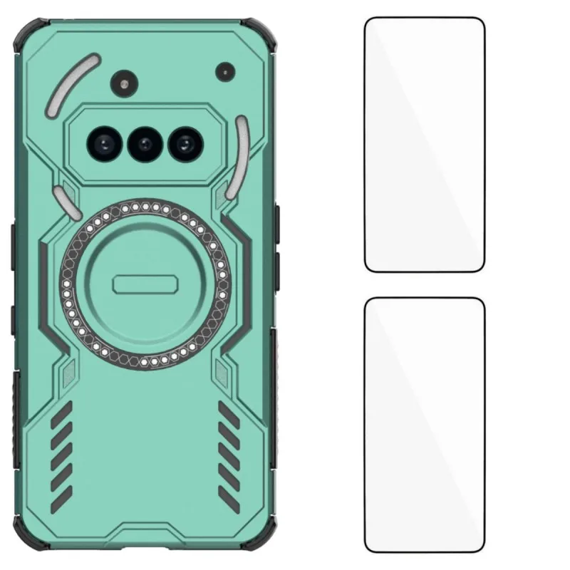 

Для телефона Nothing (3a) Магнитный чехол WANLONFENG DJ Series ПК ТПУ Чехол для телефона с 2 пленкой из закаленного стекла - зеленый