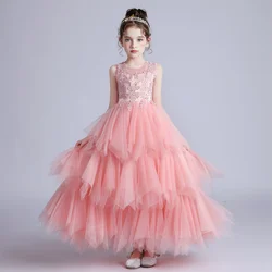 Girls' Costume Party Christmas Long Dresses For Formal Wedding Elegant Ball Gown 4-12 Years Children Pink Dress Clothes